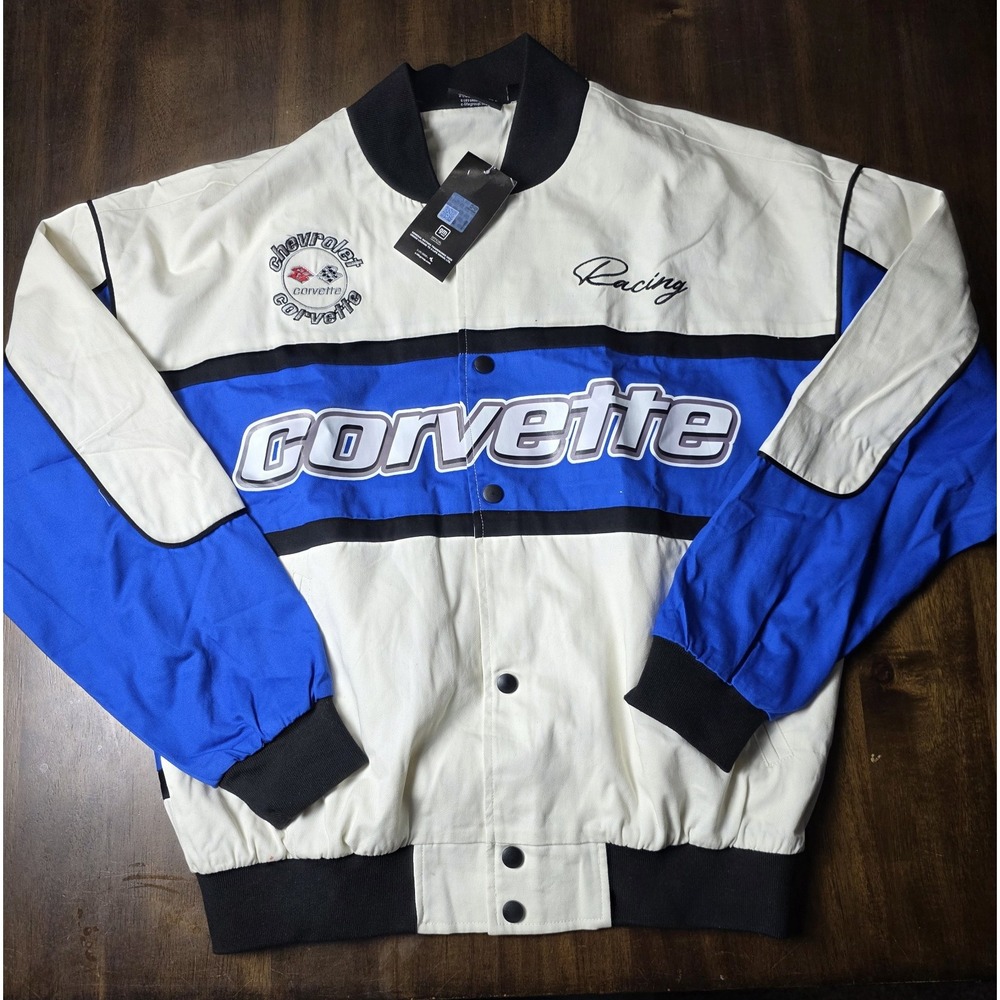 Chemistry Corvette Racing Jacket Small NWT GM Chevy Blue White Snap Front